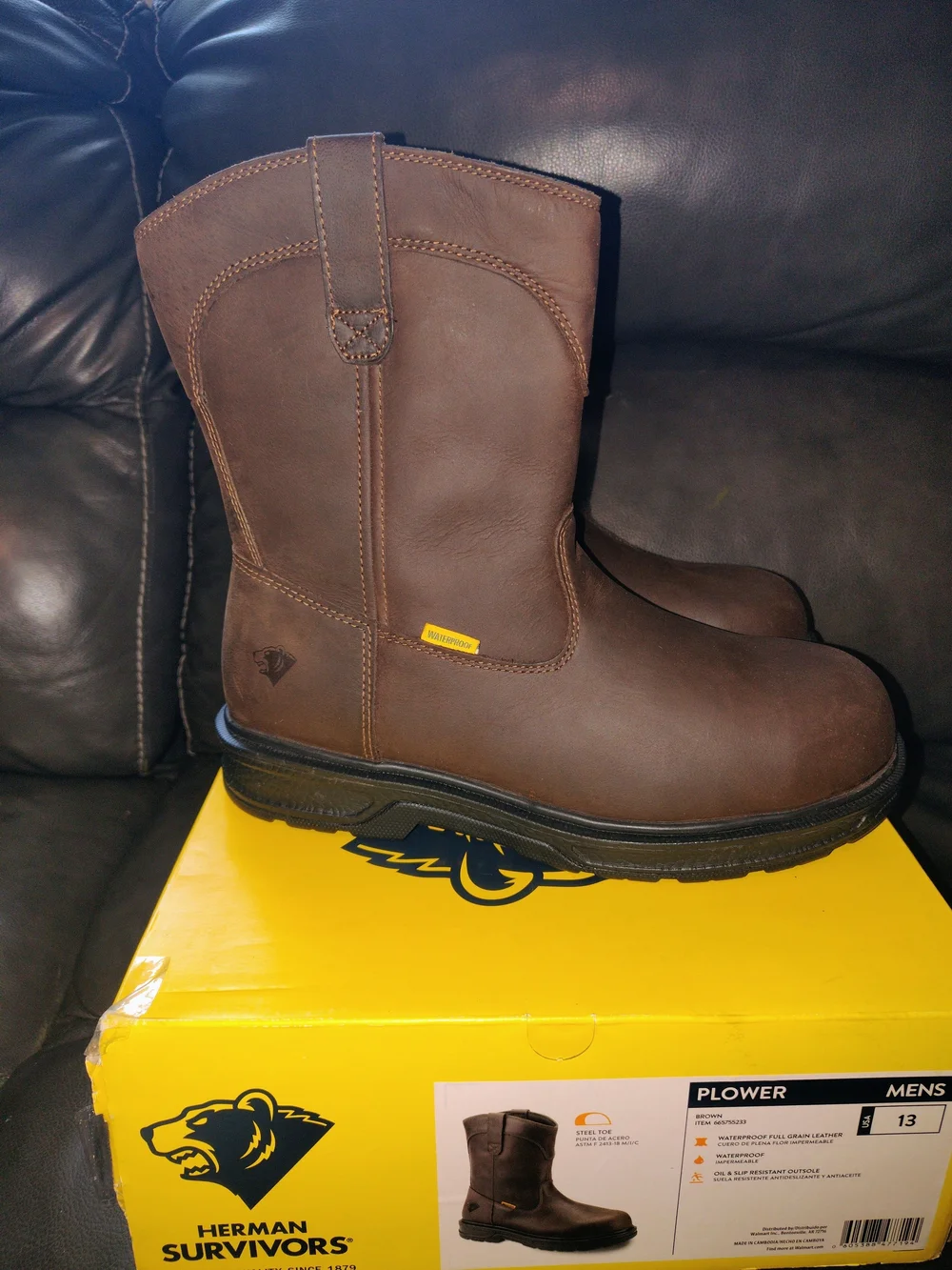 Men's Brown Work Boots - Steel Toe